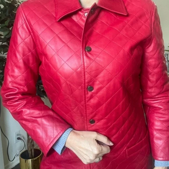 Salvatore Ferragamo Women’s Red Authentic Leather Jacket Vintage Size 8 EU42